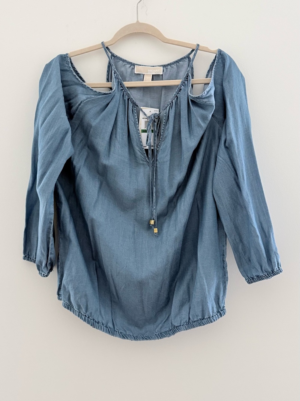 MICHAEL Michael Kors Dusty Blue Cold-Shoulder Peasant Top
